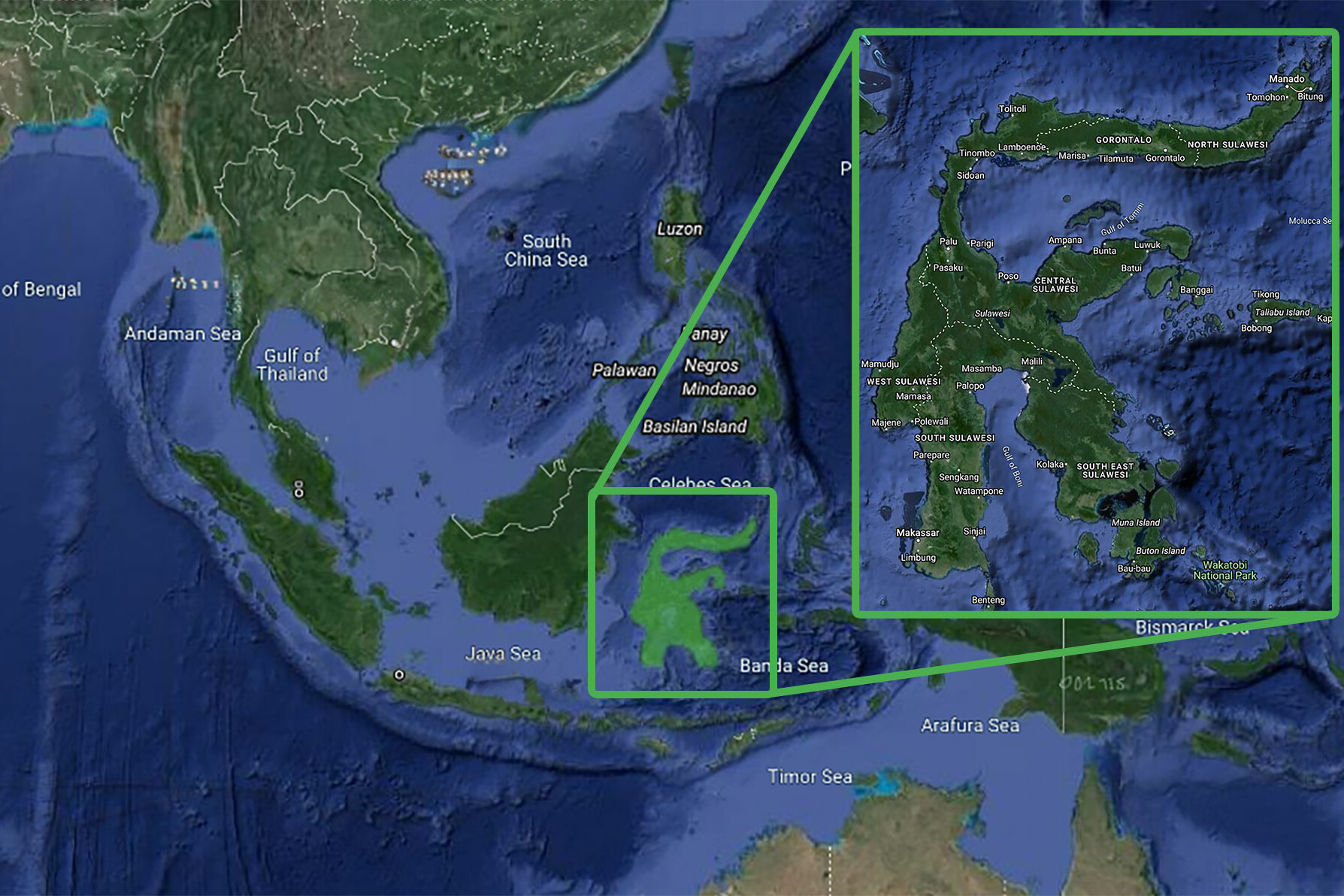 map sulawesi map nantu forest